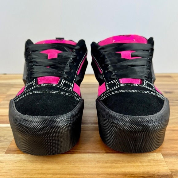 VANS Knu Skate Platform Stacked Skateboarding Sneakers Black/Hot-Pink/Satin Lace - Picture 3 of 8